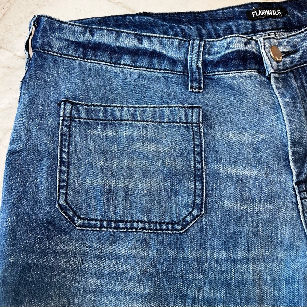High Rise Wide Leg Jeans XL Patch Pocket Stretch Denim 90s Sailor NWT - Picture 7 of 17
